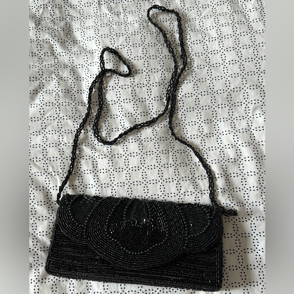 Elegant Black Beaded Clutch